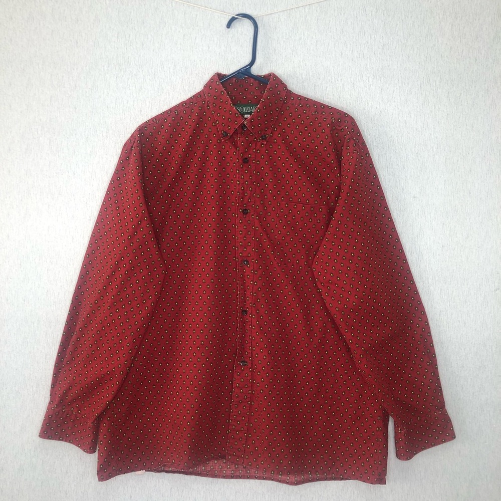VTG Souleiado Men’s Shirt LS Button Down Size 3 French Lily Red Geometric Print